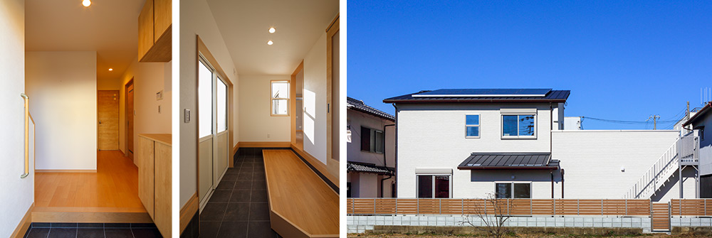 インナーガレージと広い屋上のある家