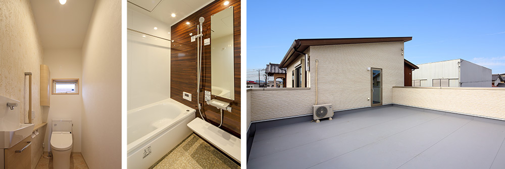 インナーガレージと広い屋上のある家