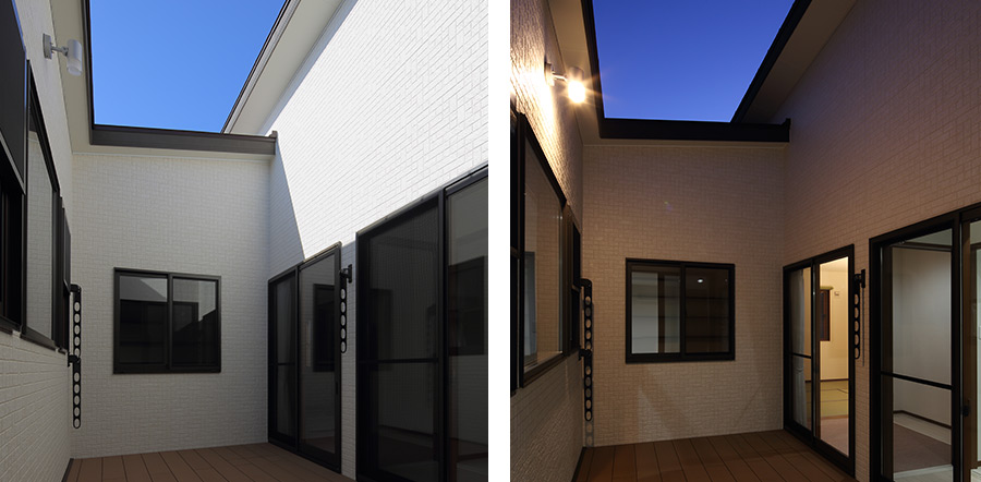 中庭を囲った明るい平屋住宅